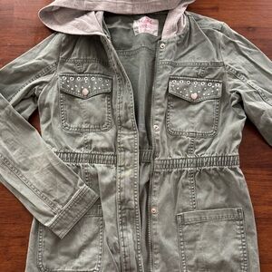 Justice Olive Green Hooded Jacket with Studded Pockets Size 12 Kids